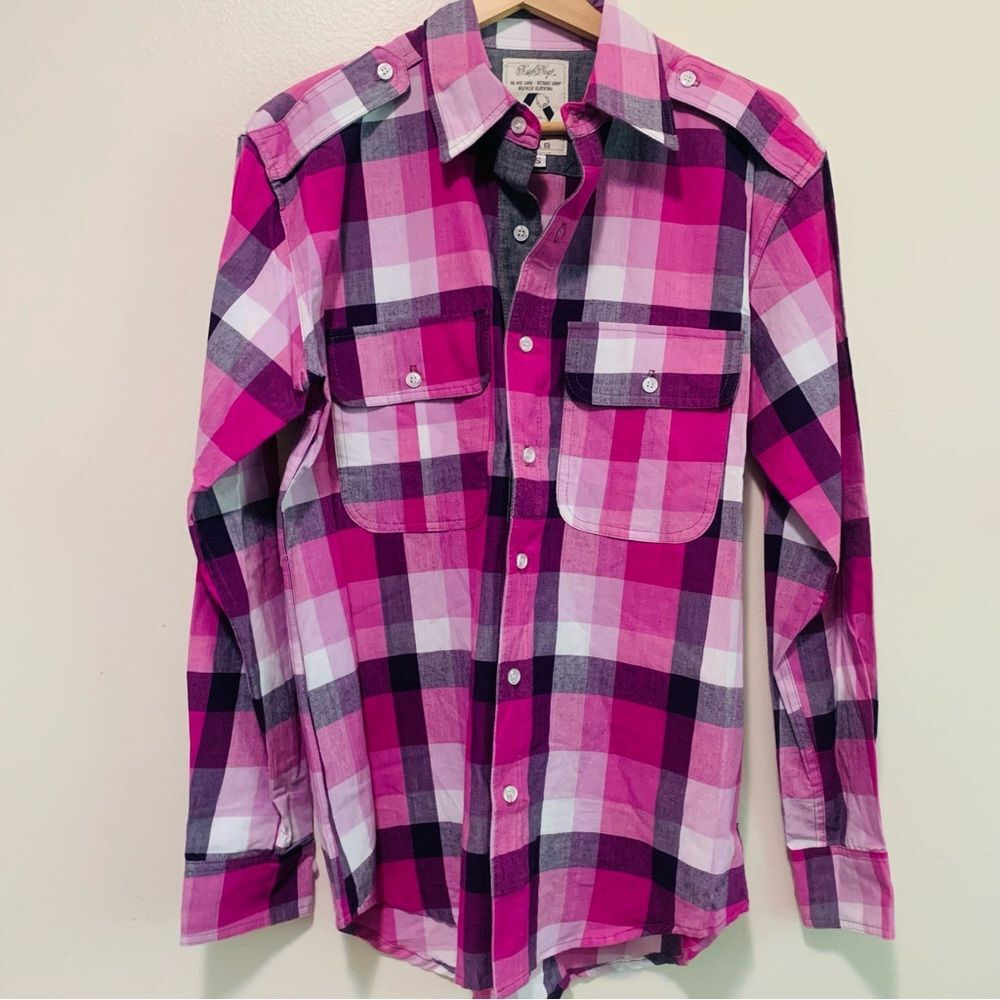 Cash Crop Pink Plaid organic button front shirt size small